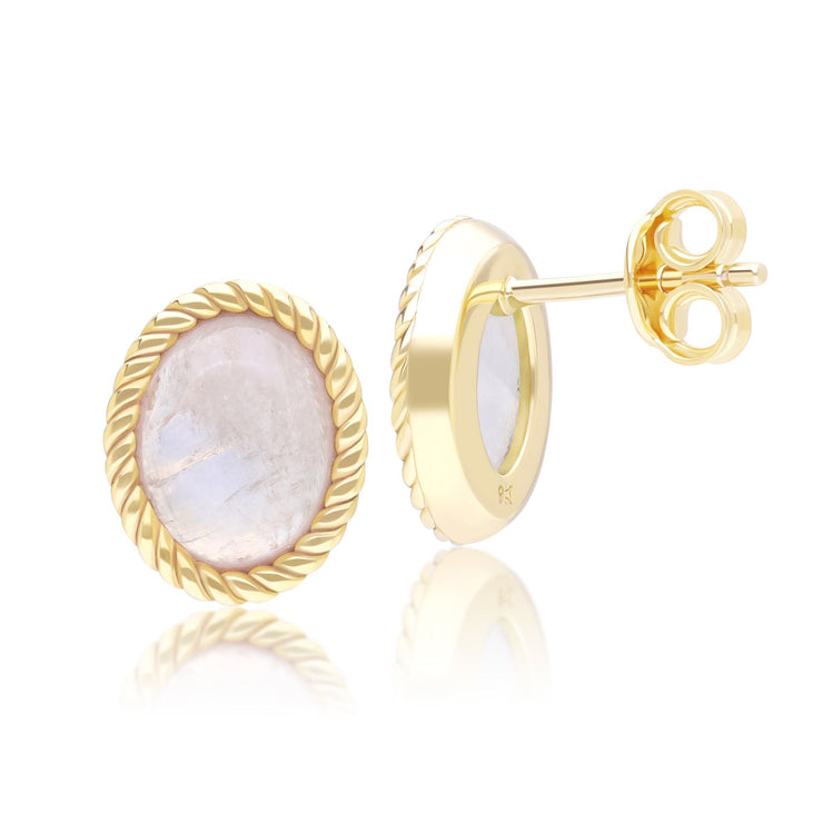 Classic Oval Rainbow Moonstone Stud Earrings in 9ct Yellow Gold