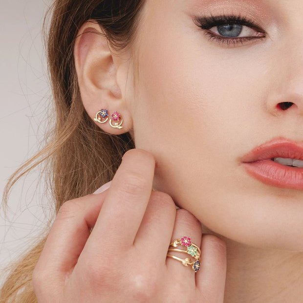 Floral Vine Sapphire Stud Earrings in 9ct Yellow Gold