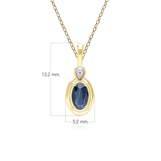 Classic Oval Sapphire & Round Diamond Pendant Necklace In 9ct Yellow Gold