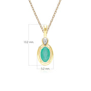 Classic Oval Emerald & Round Diamond Pendant Necklace In 9ct Yellow Gold