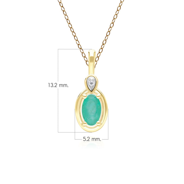 Classic Oval Emerald & Round Diamond Pendant Necklace In 9ct Yellow Gold
