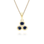 Floral Sapphire Three Stone Pendant Necklace in 9ct Yellow Gold