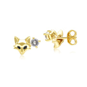 Gardenia White Topaz Fox Earrings In 9ct Yellow Gold