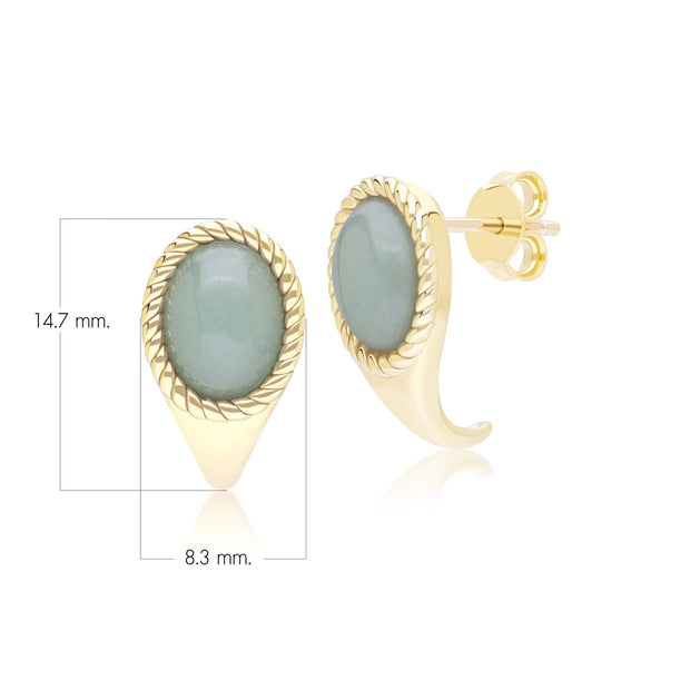 Classic Oval Green Jadeite Drop Stud Earrings in 9ct Yellow Gold