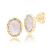 Classic Oval Rainbow Moonstone Stud Earrings in 9ct Yellow Gold