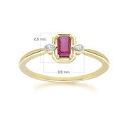 Classic Ruby Baguette & Diamond Ring In 9ct Yellow Gold