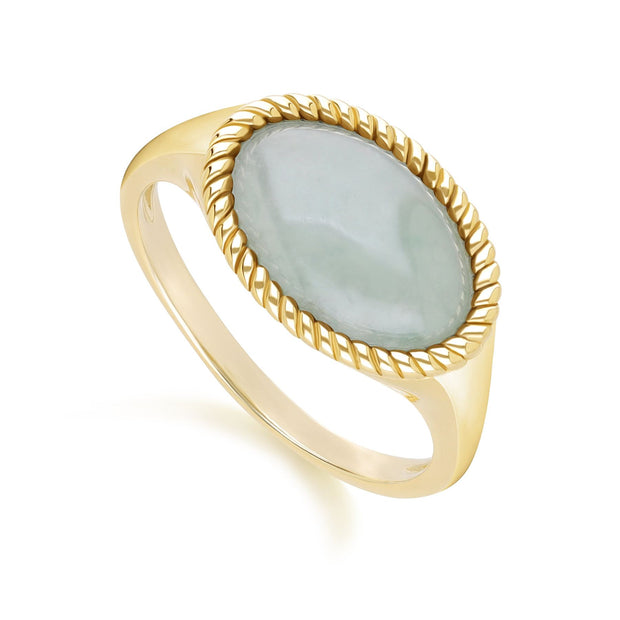 Classic Oval Green Jadeite Ring in 9ct Yellow Gold