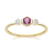 Geometric Round Rhodolite and Sapphire Ring in 9ct Yellow Gold