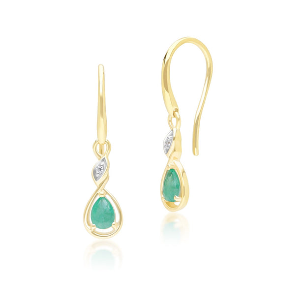 Classic Pear Emerald & Diamond Drop Earrings In 9ct Yellow Gold