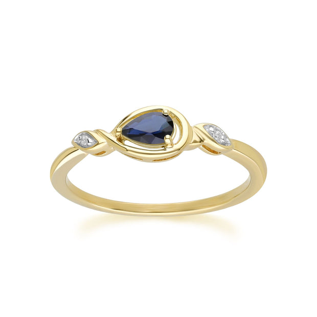 Classic Pear Sapphire & Diamond Ring In 9ct Yellow Gold