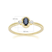 Classic Oval Sapphire & Round Diamond Ring In 9ct Yellow Gold