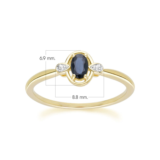 Classic Oval Sapphire & Round Diamond Ring In 9ct Yellow Gold