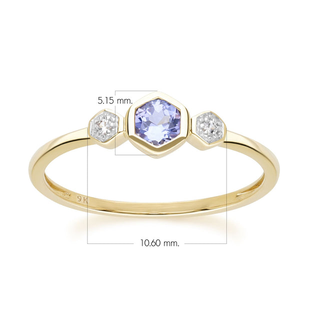 Geometric Round Tanzanite and Sapphire Ring in 9ct Yellow Gold
