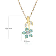 Floral Emerald & Diamond Pendant Necklace in 9ct Yellow Gold