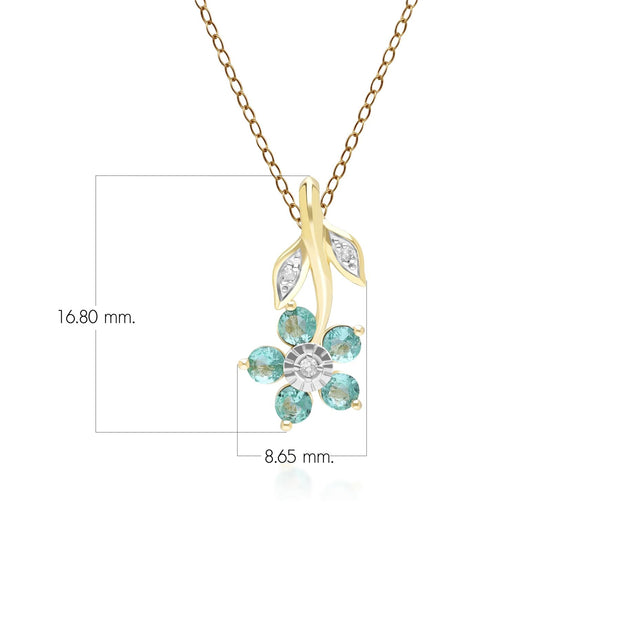 Floral Emerald & Diamond Pendant Necklace in 9ct Yellow Gold