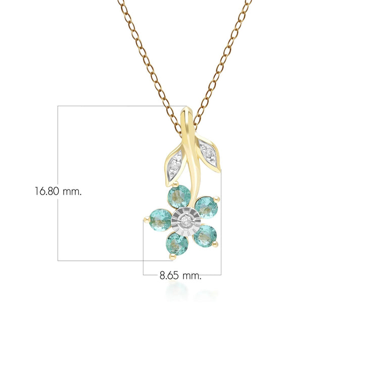 Floral Emerald & Diamond Pendant Necklace in 9ct Yellow Gold