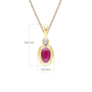 Classic Oval Ruby & Round Diamond Pendant Necklace In 9ct Yellow Gold