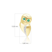 Gardenia Emerald and White Sapphire Owl Pin in 9ct Yellow Gold
