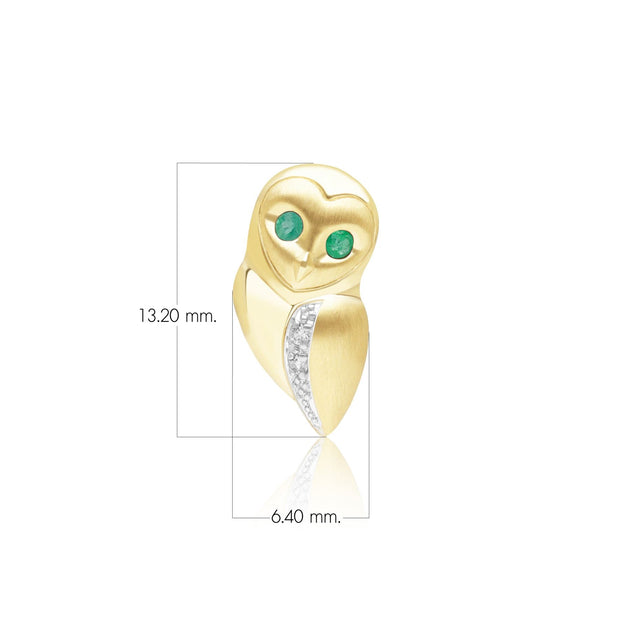 Gardenia Emerald and White Sapphire Owl Pin in 9ct Yellow Gold