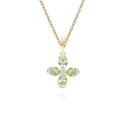 Floral Peridot & Diamond Pendant Necklace in 9ct Yellow Gold