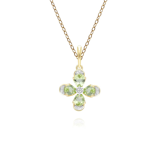 Floral Peridot & Diamond Pendant Necklace in 9ct Yellow Gold