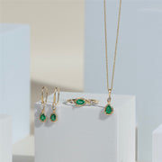 Classic Pear Emerald & Diamond Ring In 9ct Yellow Gold