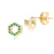 Geometric Hex Emerald Stud Earrings in 9ct Yellow Gold