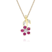 Floral Ruby & Diamond Pendant Necklace in 9ct Yellow Gold