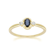 Classic Oval Sapphire & Round Diamond Ring In 9ct Yellow Gold
