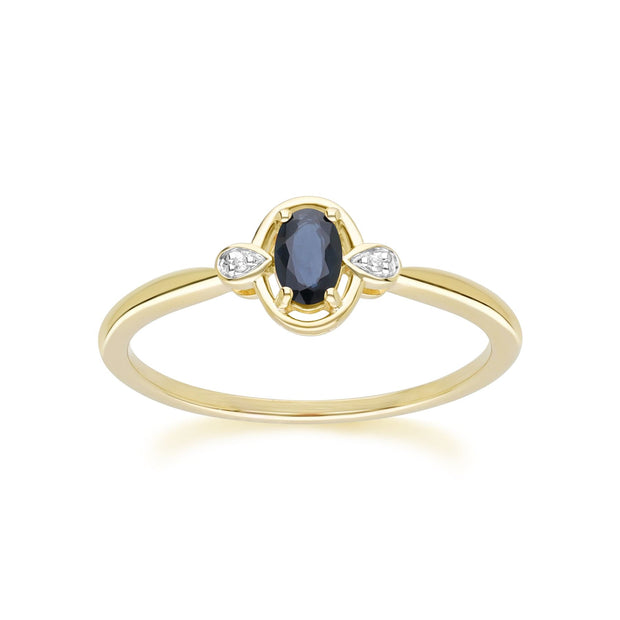 Classic Oval Sapphire & Round Diamond Ring In 9ct Yellow Gold