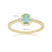 Classic Emerald Baguette & Diamond Ring In 9ct Yellow Gold