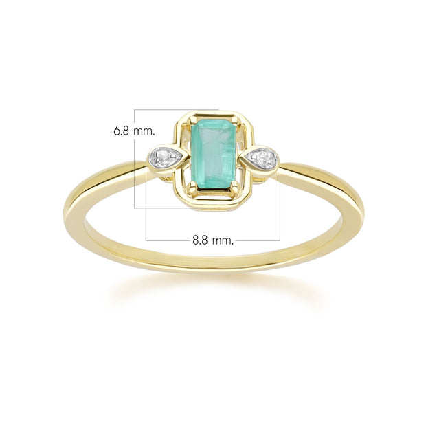 Classic Emerald Baguette & Diamond Ring In 9ct Yellow Gold