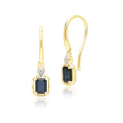 Classic Sapphire Baguette & Diamond Drop Earrings In 9ct Yellow Gold