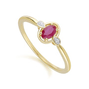 Classic Oval Ruby & Round Diamond Ring In 9ct Yellow Gold