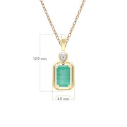 Classic Emerald Baguette & Diamond Pendant Necklace In 9ct Yellow Gold