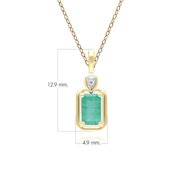 Classic Emerald Baguette & Diamond Pendant Necklace In 9ct Yellow Gold