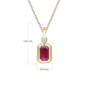 Classic Ruby Baguette & Diamond Pendant Necklace In 9ct Yellow Gold