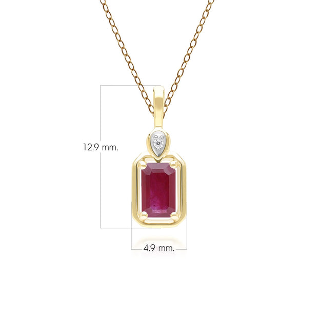 Classic Ruby Baguette & Diamond Pendant Necklace In 9ct Yellow Gold