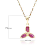 Floral Marquise Ruby Pendant Necklace in 9ct Yellow Gold