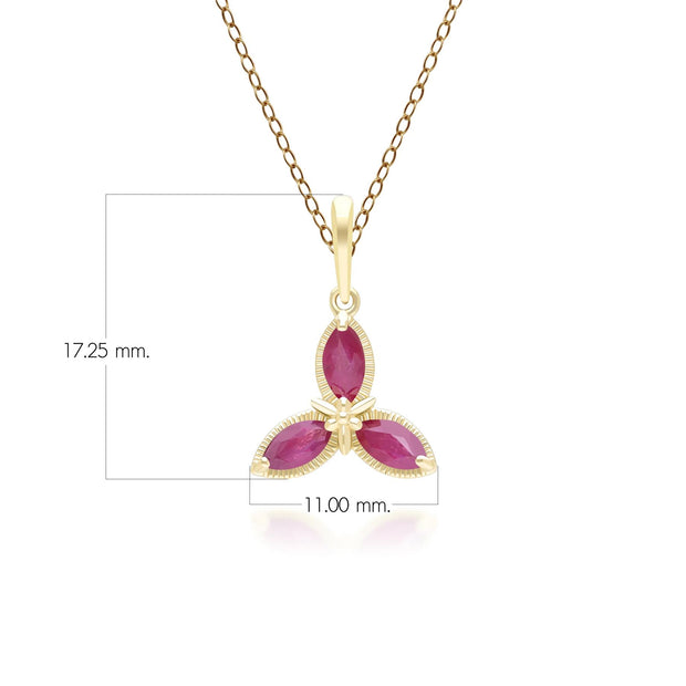 Floral Marquise Ruby Pendant Necklace in 9ct Yellow Gold