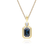 Classic Sapphire Baguette & Diamond Pendant Necklace In 9ct Yellow Gold