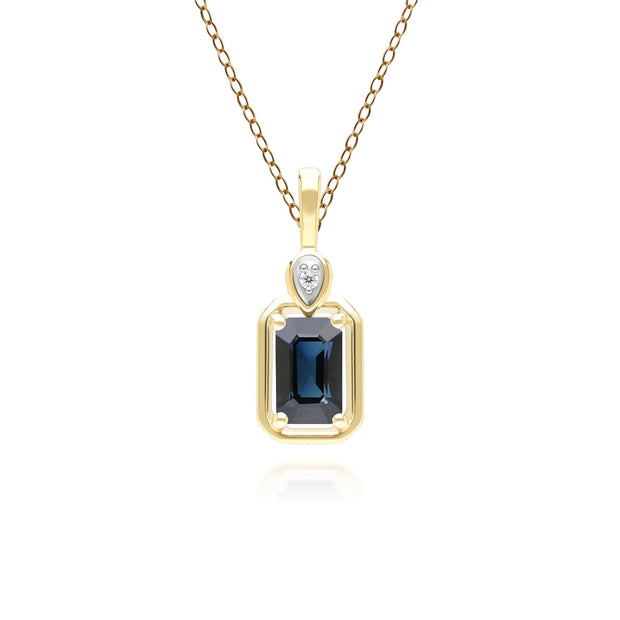 Classic Sapphire Baguette & Diamond Pendant Necklace In 9ct Yellow Gold