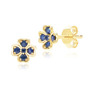 Gardenia Round Sapphire Clover Stud Earrings in 9ct Yellow Gold