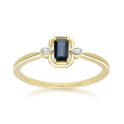 Classic Sapphire Baguette & Diamond Ring In 9ct Yellow Gold