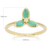 Floral Marquise Emerald Ring in 9ct Yellow Gold