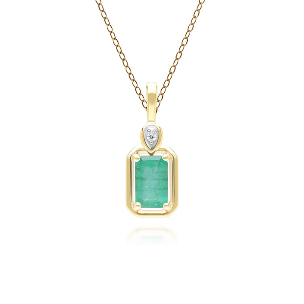 Classic Emerald Baguette & Diamond Pendant Necklace In 9ct Yellow Gold