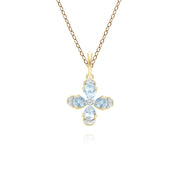 Floral Topaz & Diamond Pendant Necklace in 9ct Yellow Gold