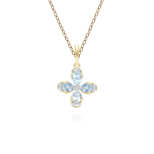 Floral Topaz & Diamond Pendant Necklace in 9ct Yellow Gold
