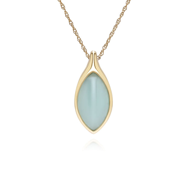 Classic Marquise Green Jadeite Pendant Necklace in 9ct Yellow Gold