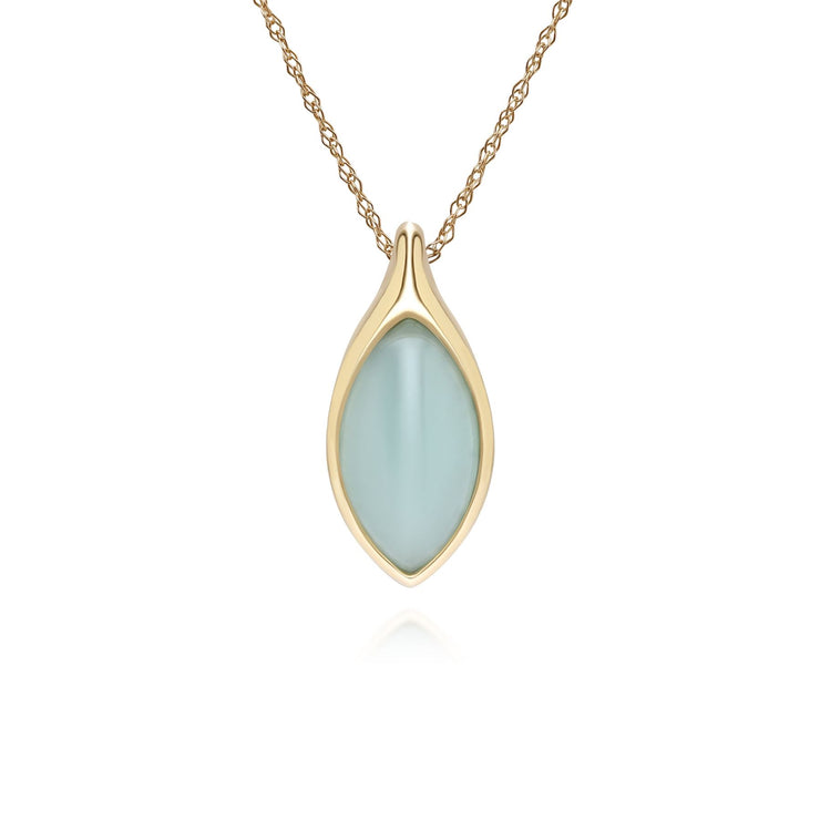 Classic Marquise Green Jadeite Pendant Necklace in 9ct Yellow Gold